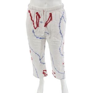 Rastah Unisex Cropped Jogger Pants White Drawstring Cotton Graphic Print Size L